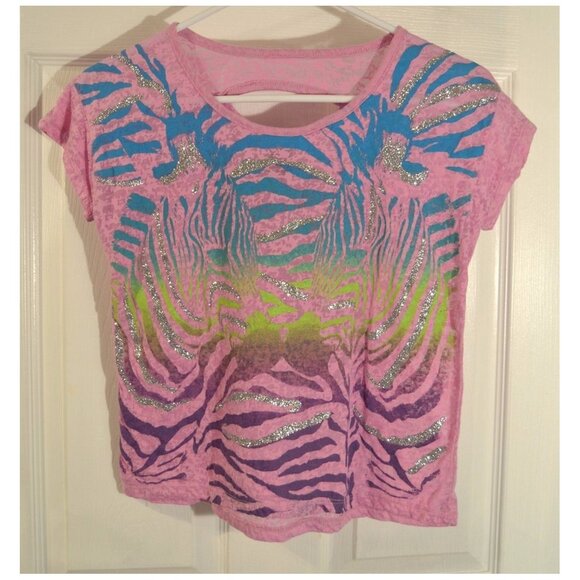 Forever Orchid Pink Multicolor Animal Print Pullover Top Blouse Shirt Child Sz L - Picture 1 of 4